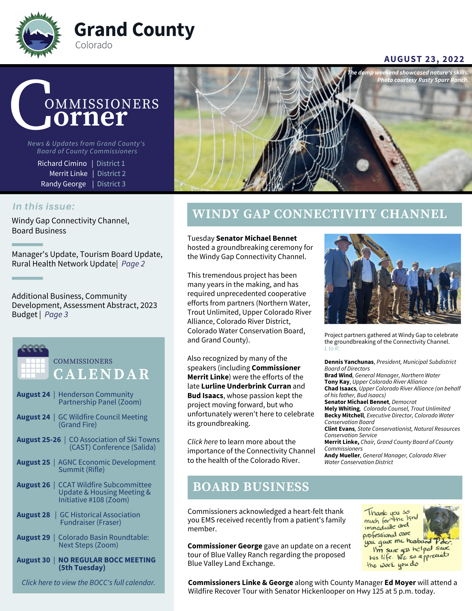 August 23 finalThe August 23 edition of Commissioners Corner, the BOCC newsletter is now available. 