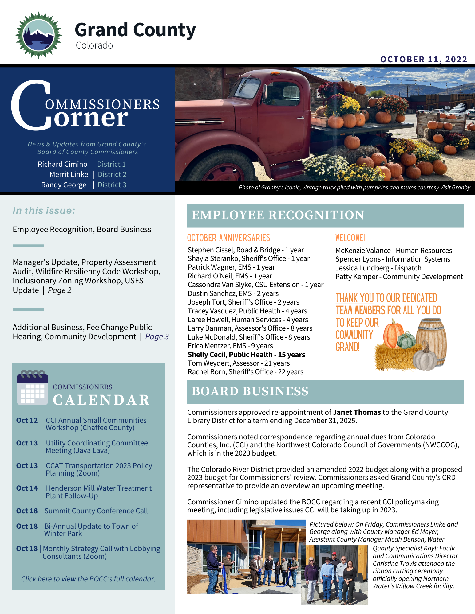 Cover image Oct 11 2022 GC BOCC Commissioners Corner newsletter