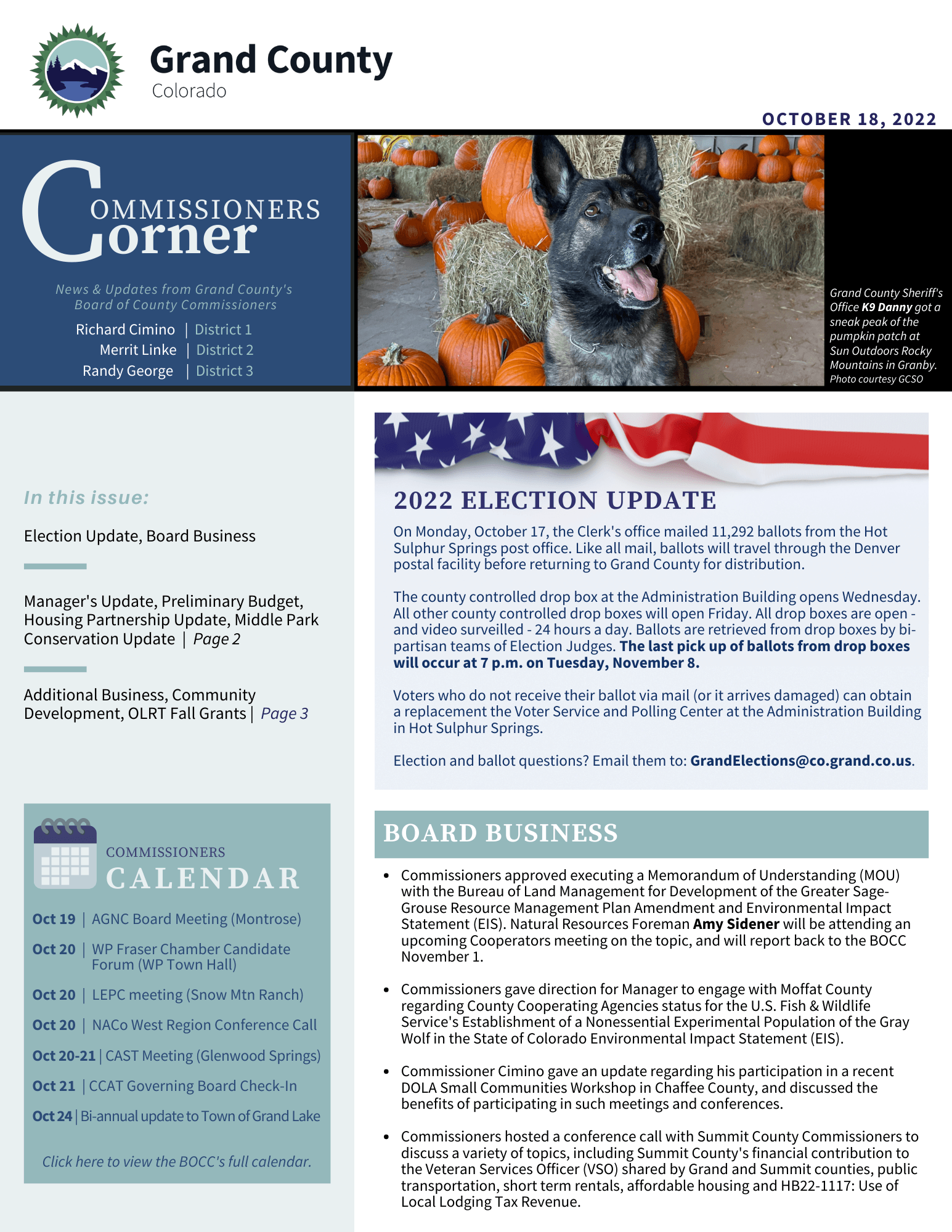 Oct 18 2022 GC BOCC Commissioners Corner newsletter cover image