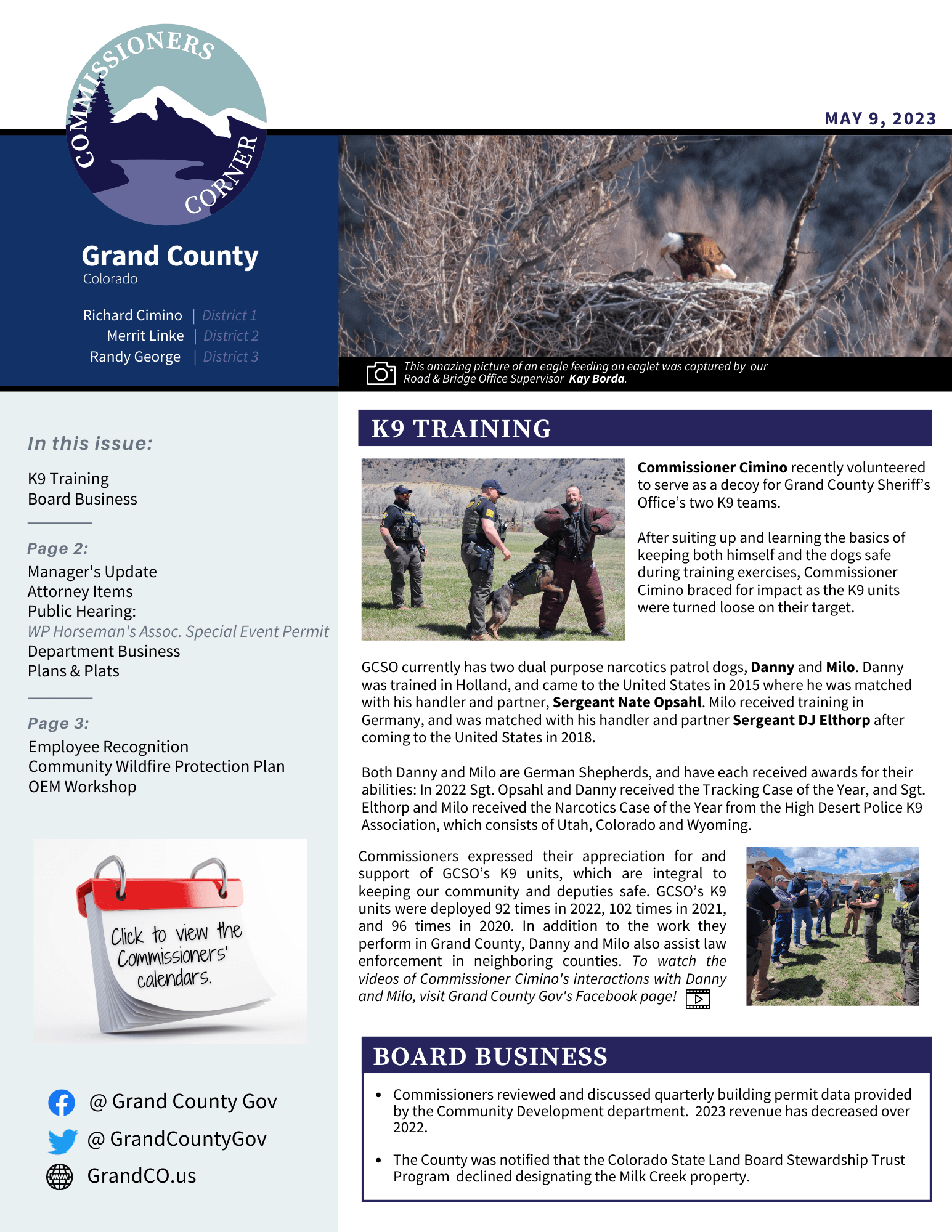 Cover image May 9, 2023 GC BOCC Commissioners Corner newsletter