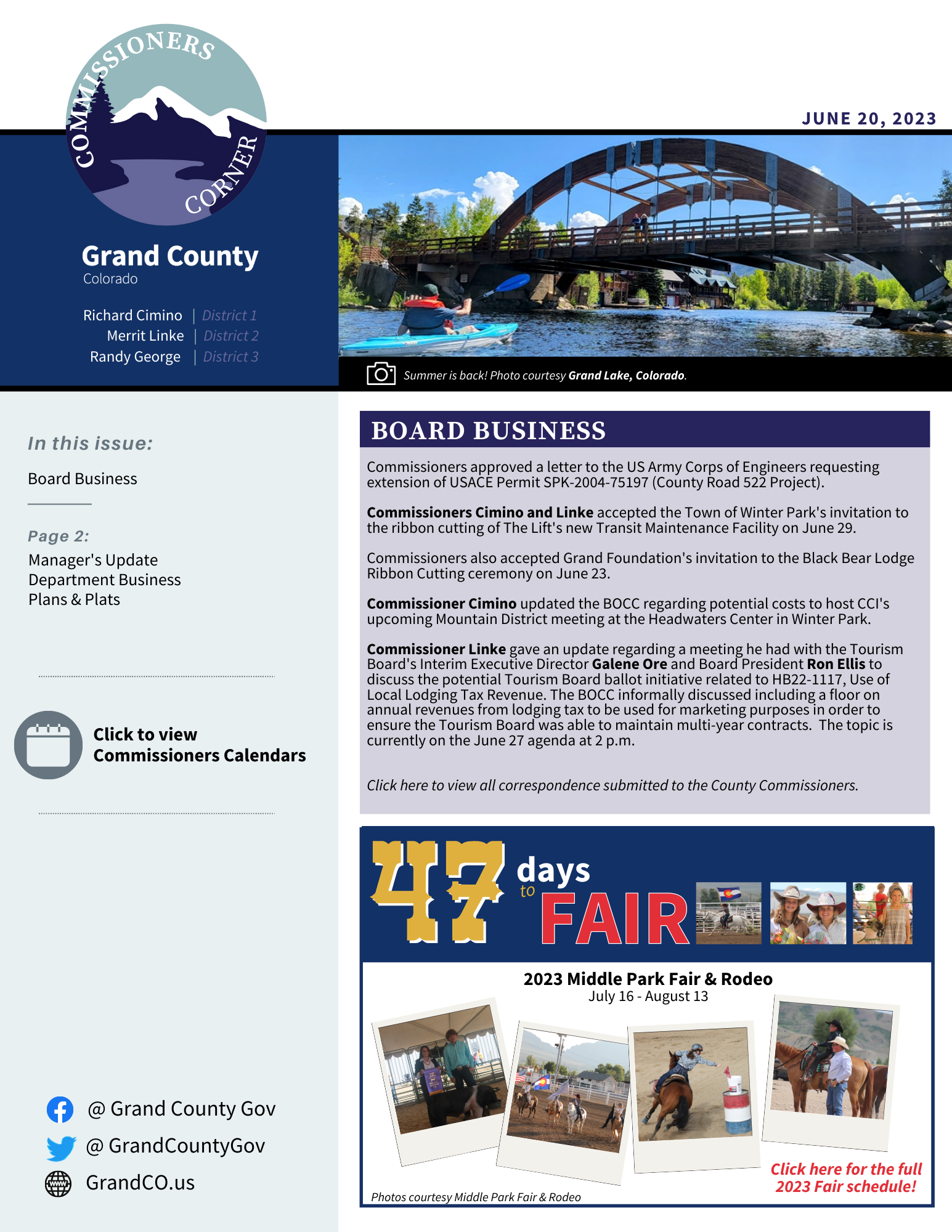 June 20 2023 GC BOCC Commissioners Corner newsletter cover