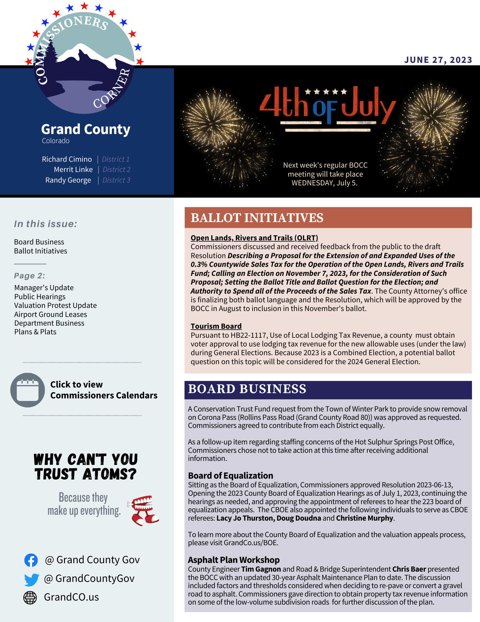 June 27 2023 GC BOCC Commissioners Corner newsletter cover