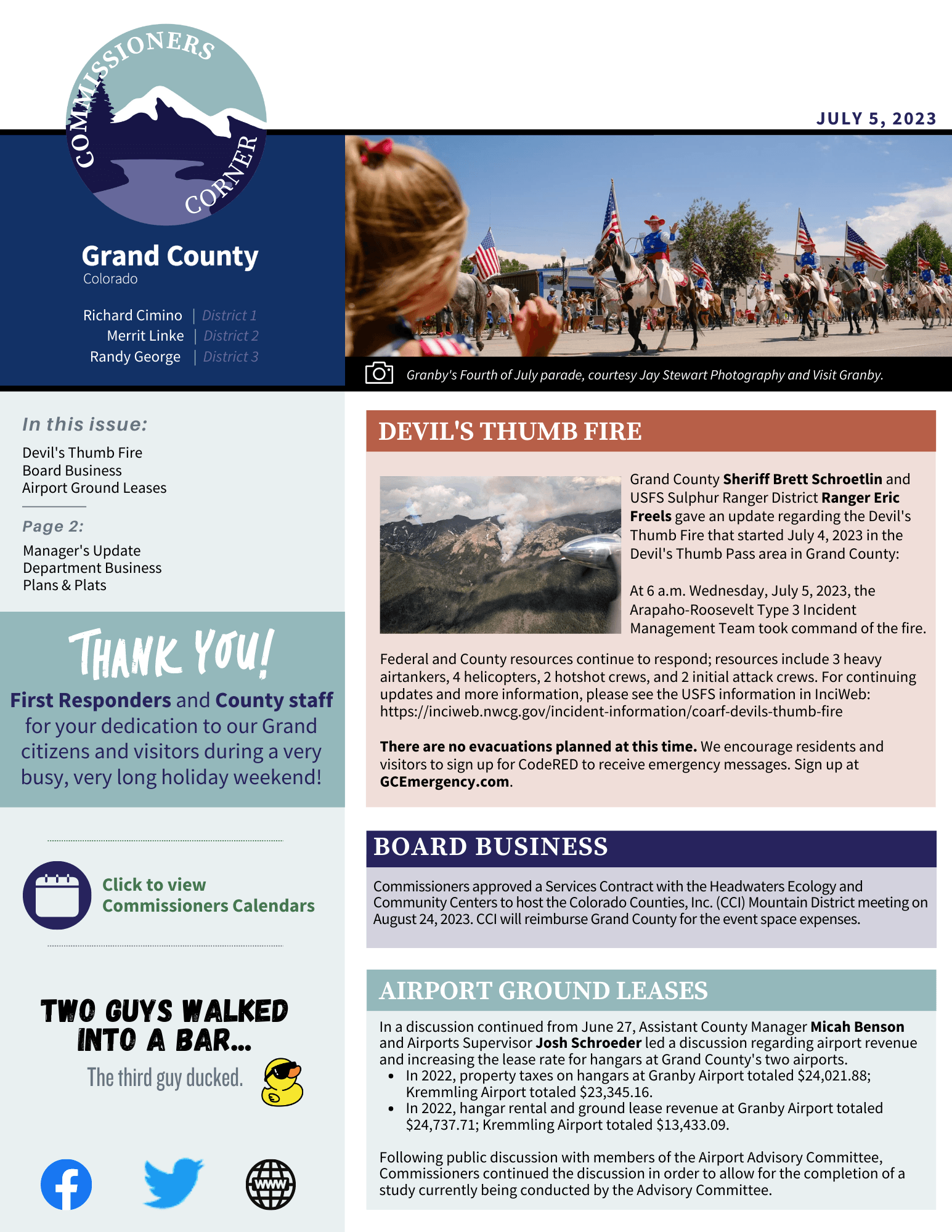 July 5 2023 GC BOCC Commissioners Corner newsletter cover