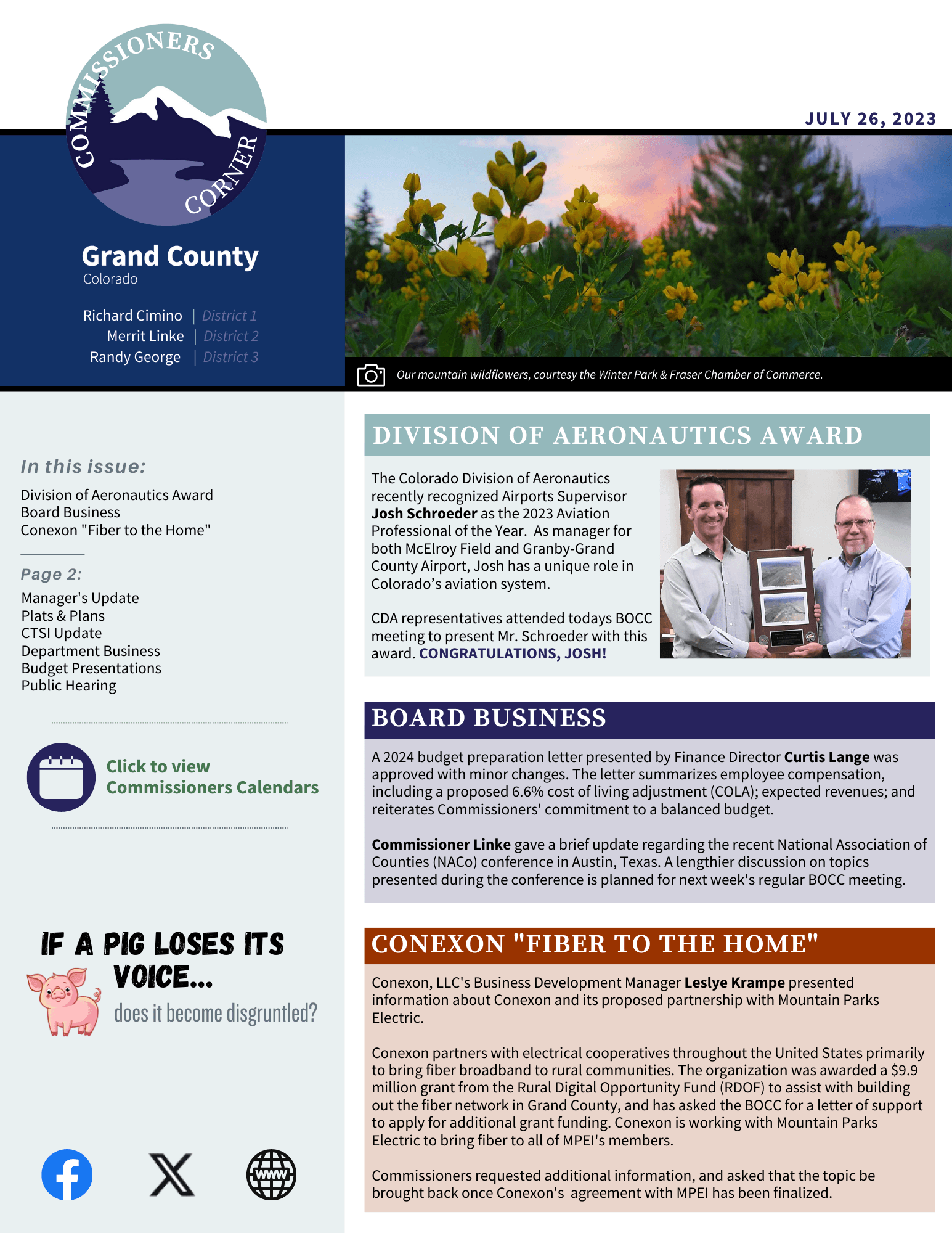 July 26 2023 GC BOCC Commissioners Corner newsletter cover