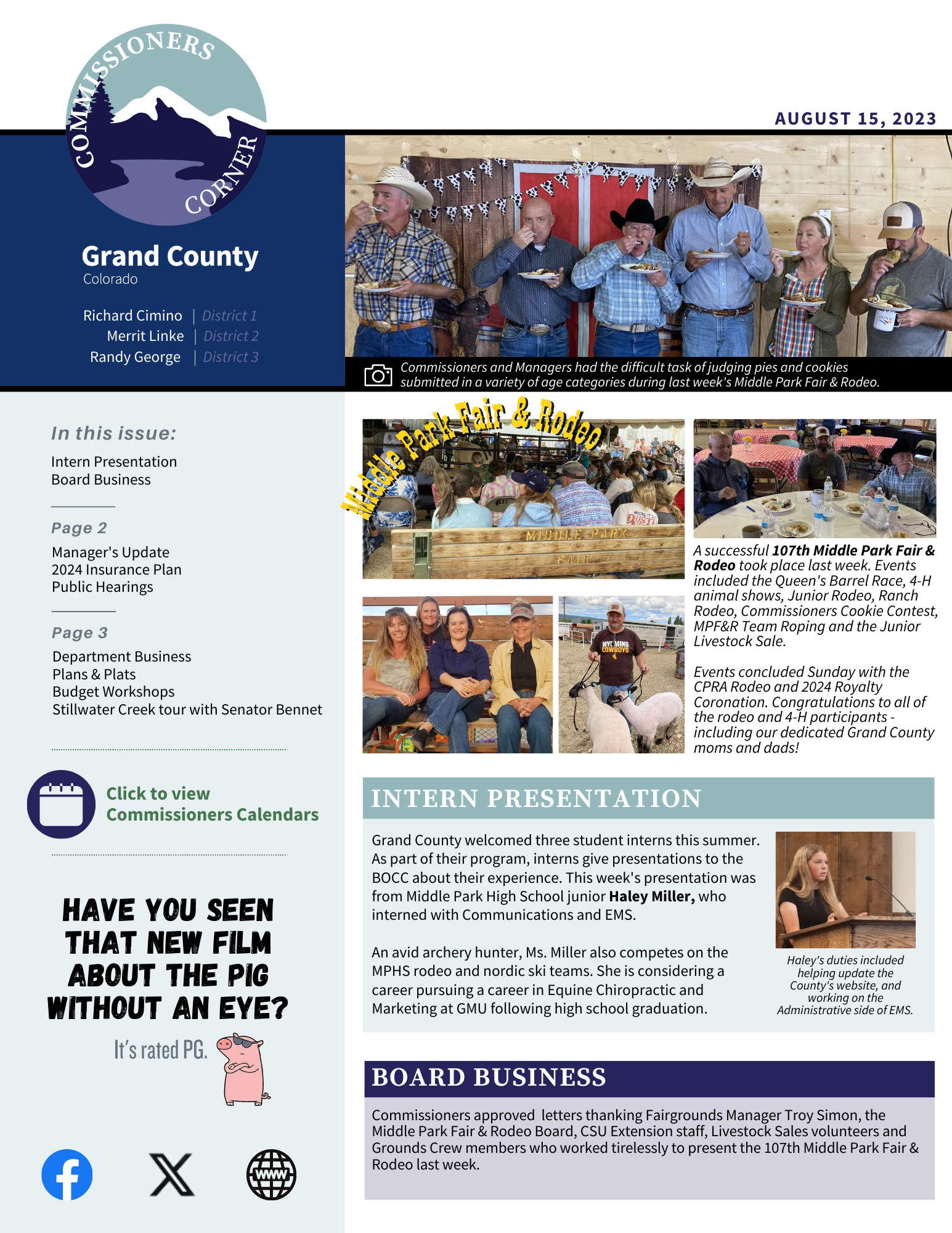 August 15 2023 GC BOCC Commissioners Corner newsletter cover