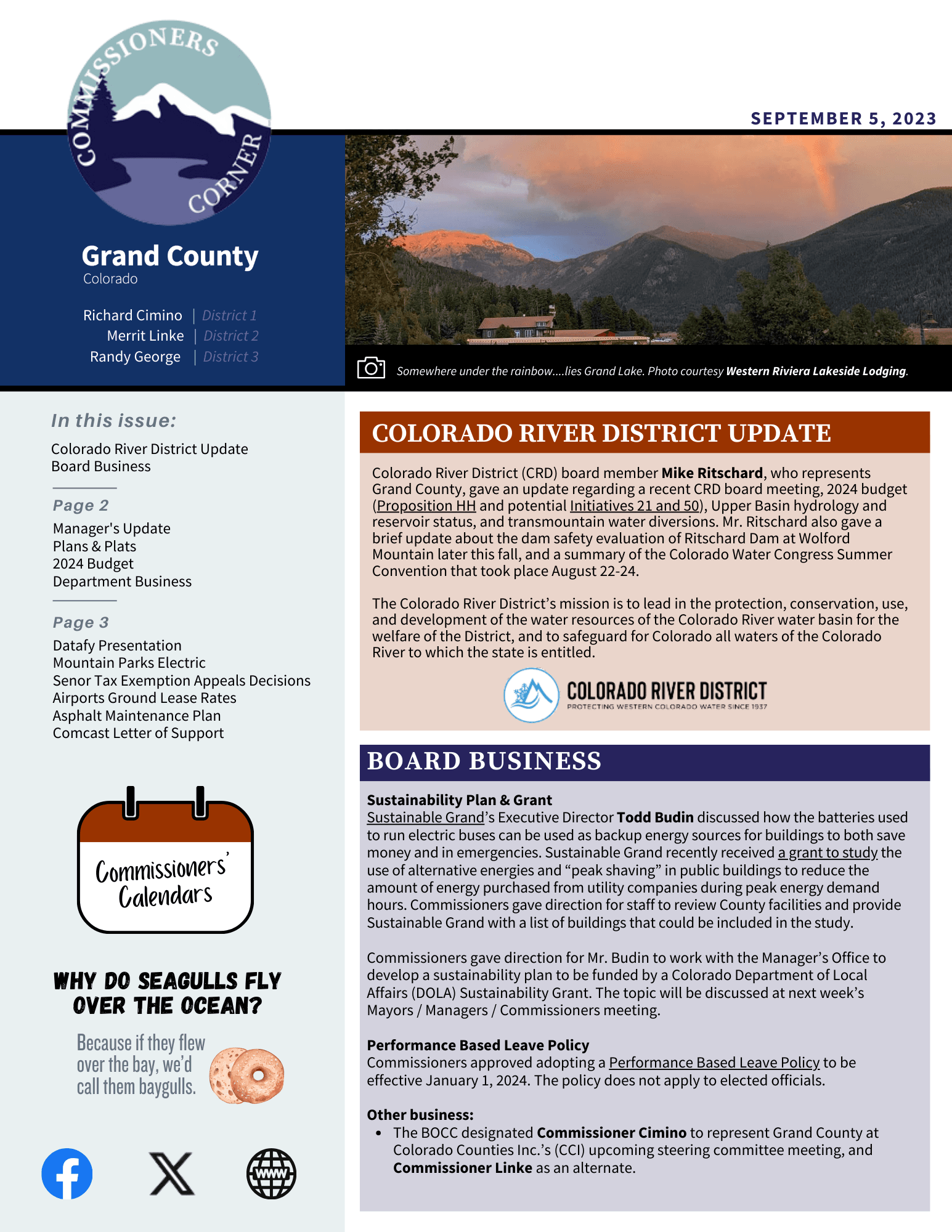 September 5 2023 GC BOCC Commissioners Corner newsletter cover