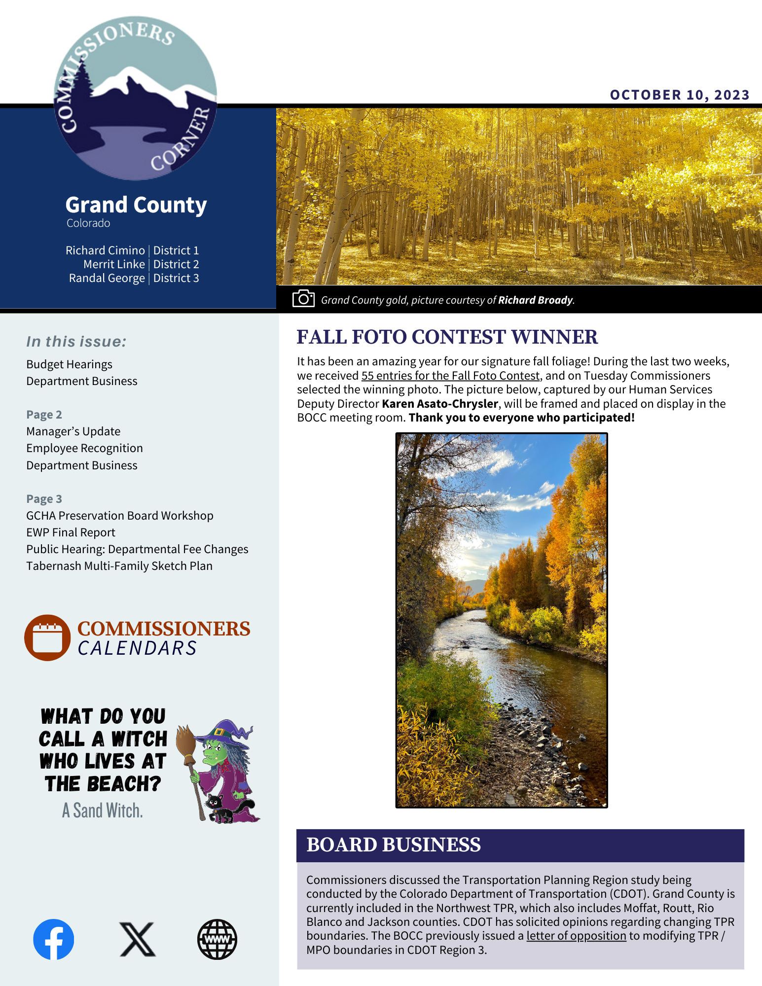 October 10 2023 GC BOCC Commissioners Corner newsletter cover