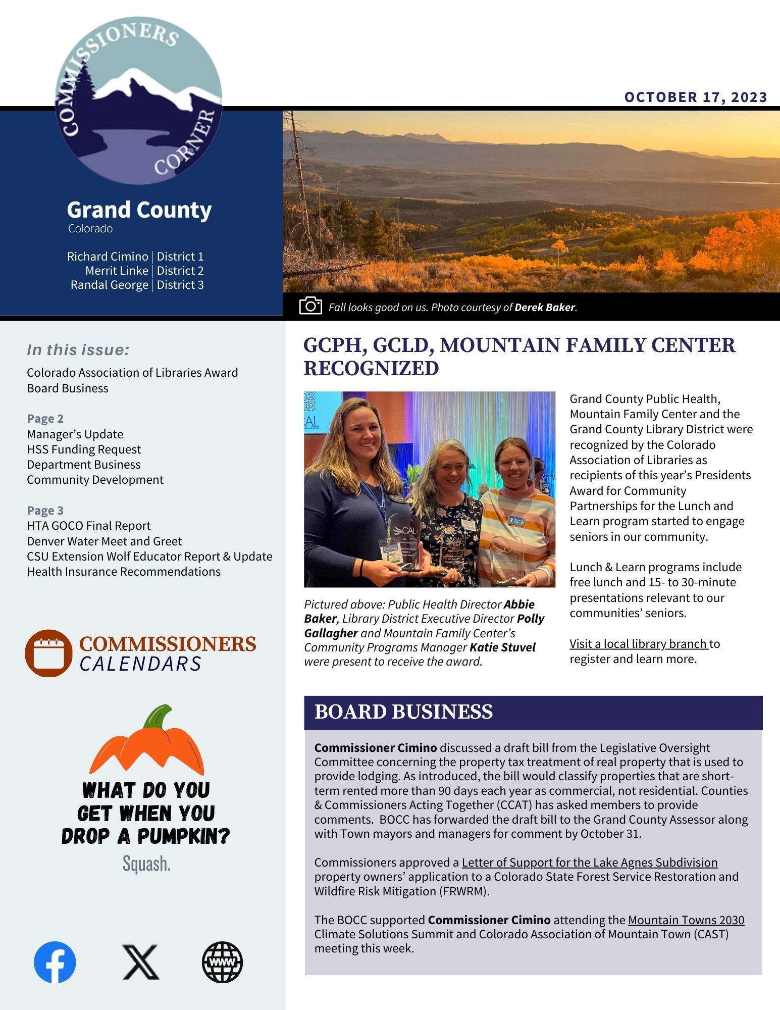 October 17 2023 GC BOCC Commissioners Corner newsletter cover