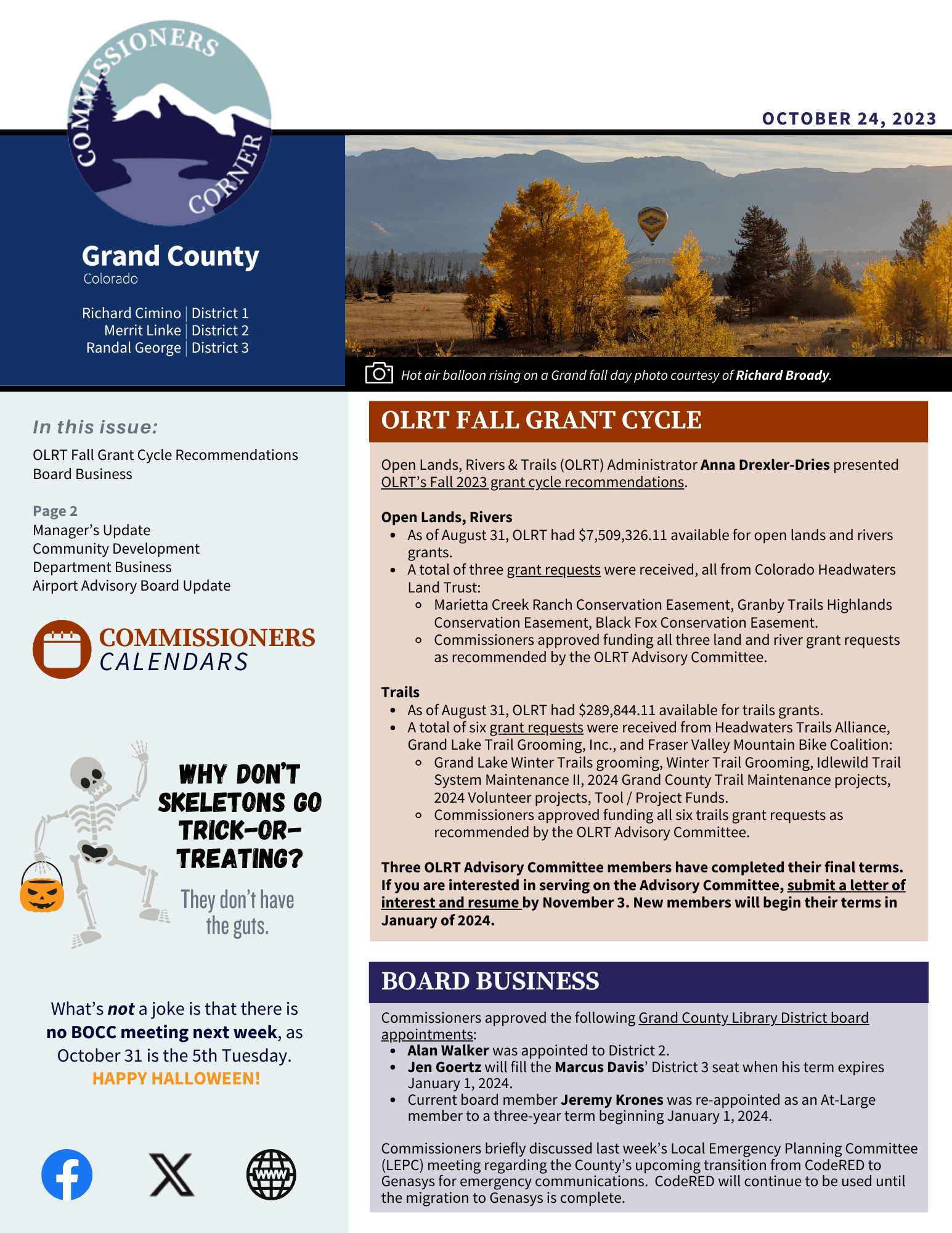 October 24 2023 GC BOCC Commissioners Corner newsletter cover