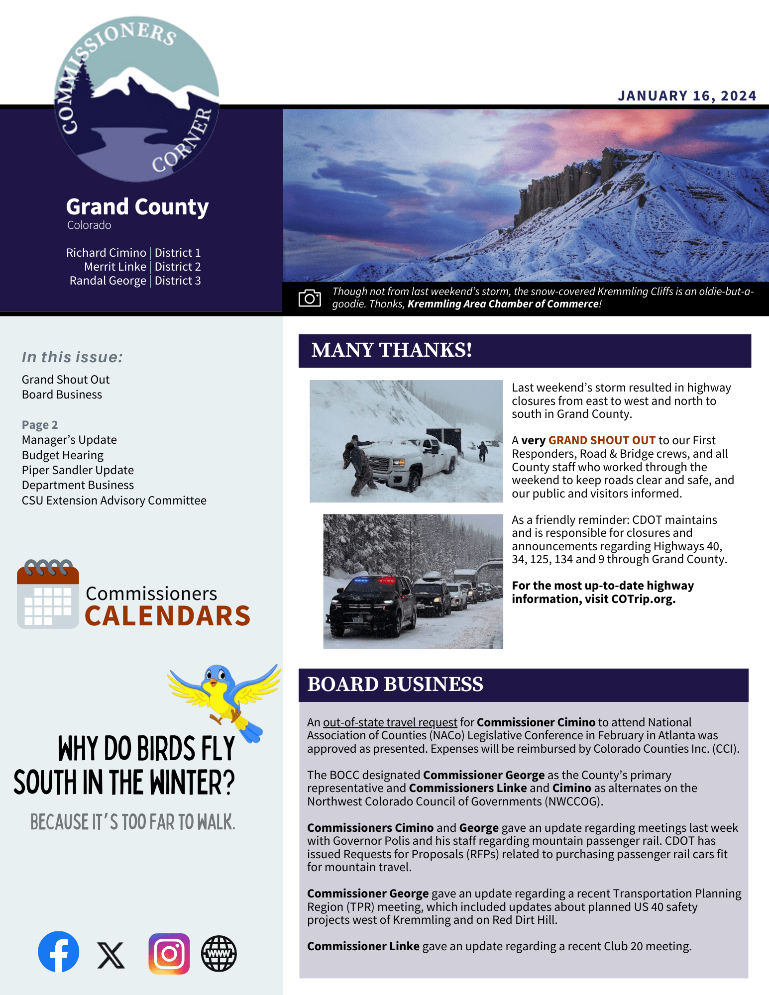 January 16 2024 GC BOCC Commissioners Corner newsletter cover