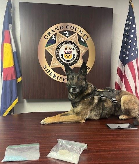K9 Freya with the Fentanyl and Methamphetamine Recovered During a Traffic Stop 6-11-2024