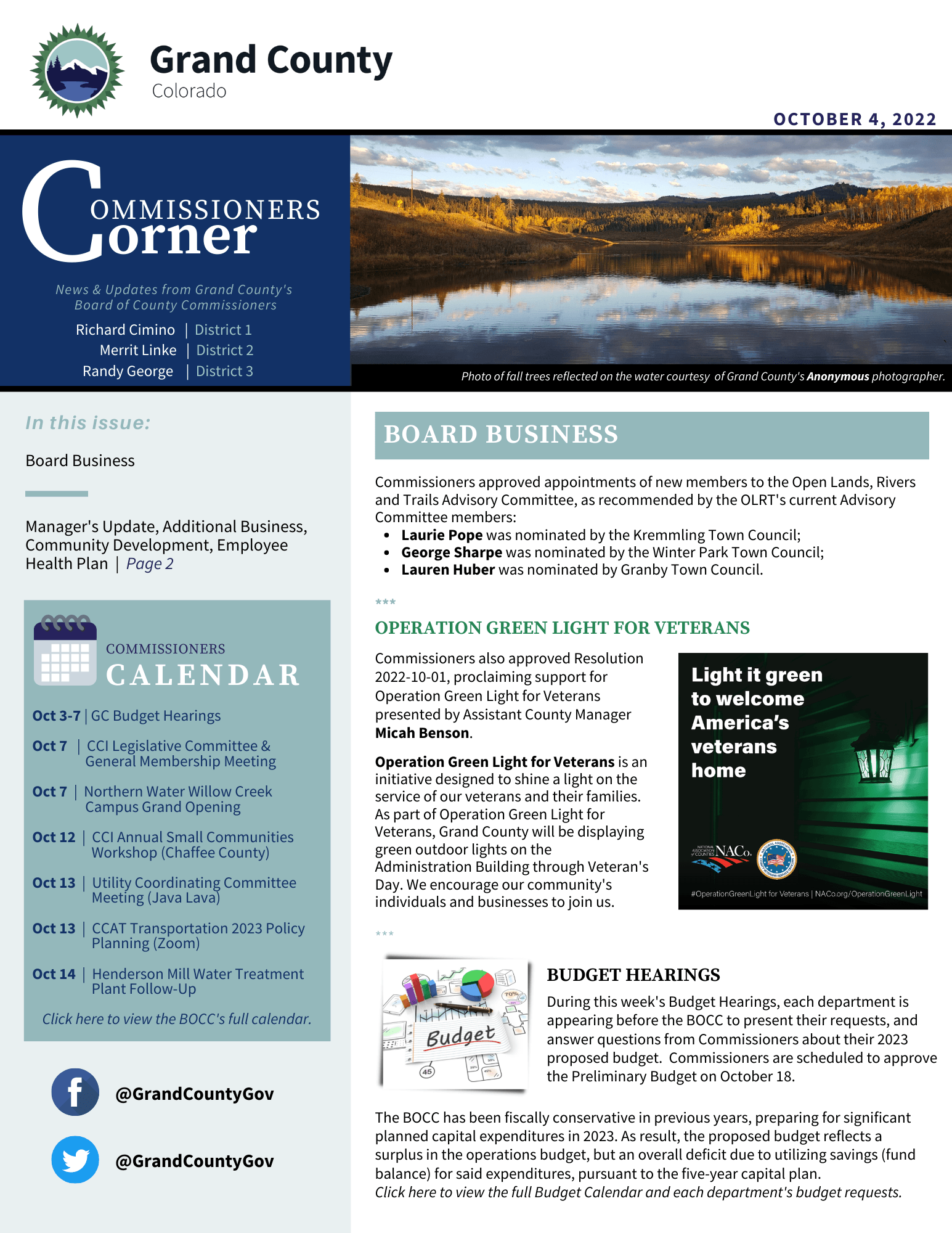 Cover Oct 4 2022 GC BOCC Commissioners Corner newsletter