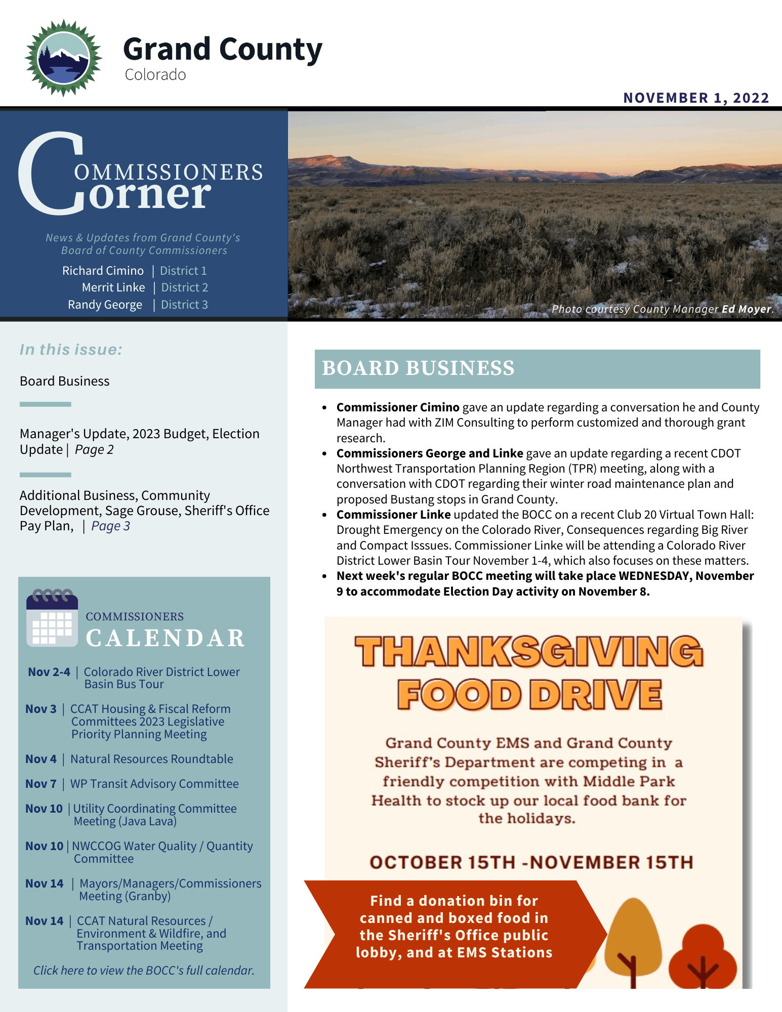 Nov 1 2022 GC BOCC Commissioners Corner newsletter cover