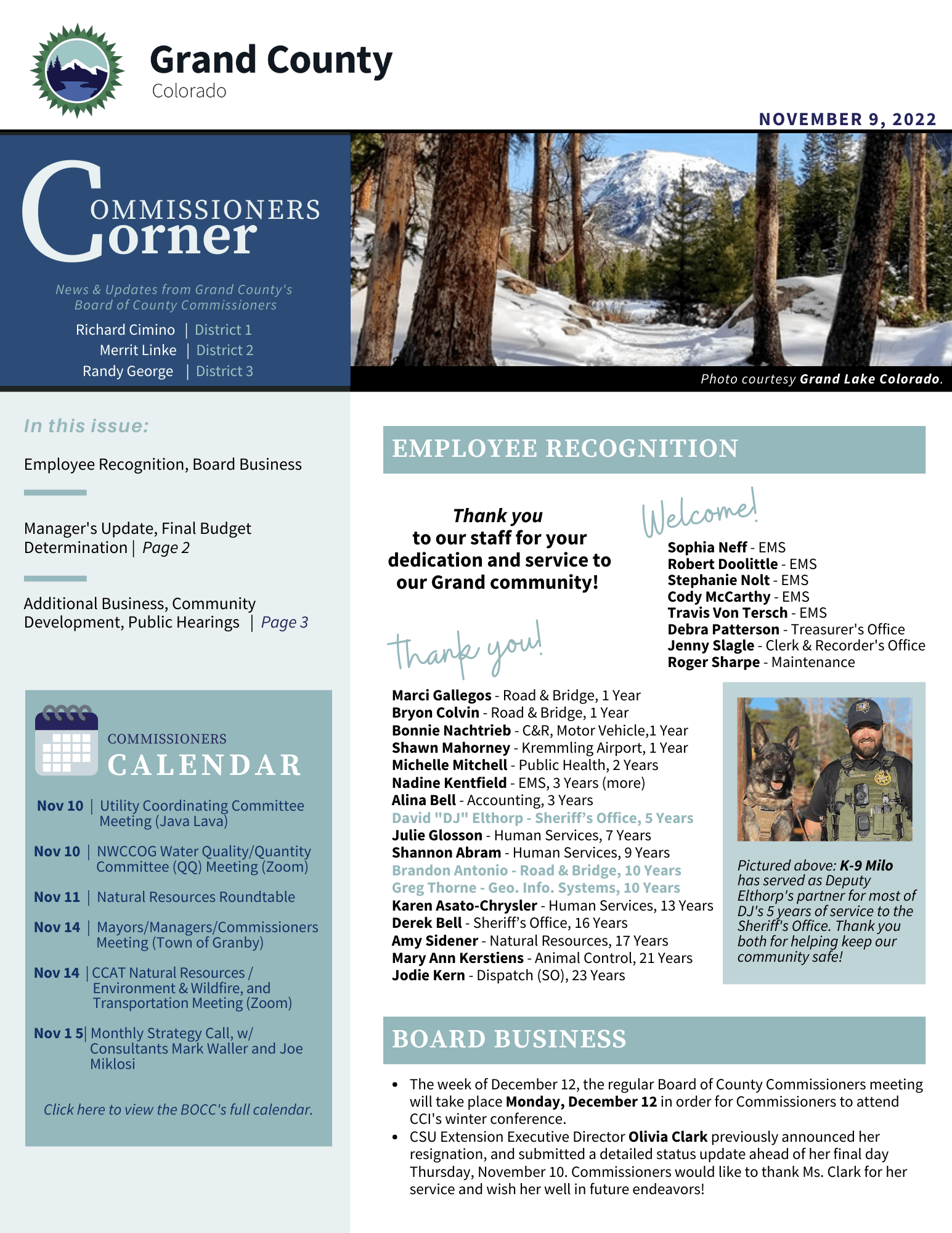 Nov 9 2022 GC BOCC Commissioners Corner newsletter cover