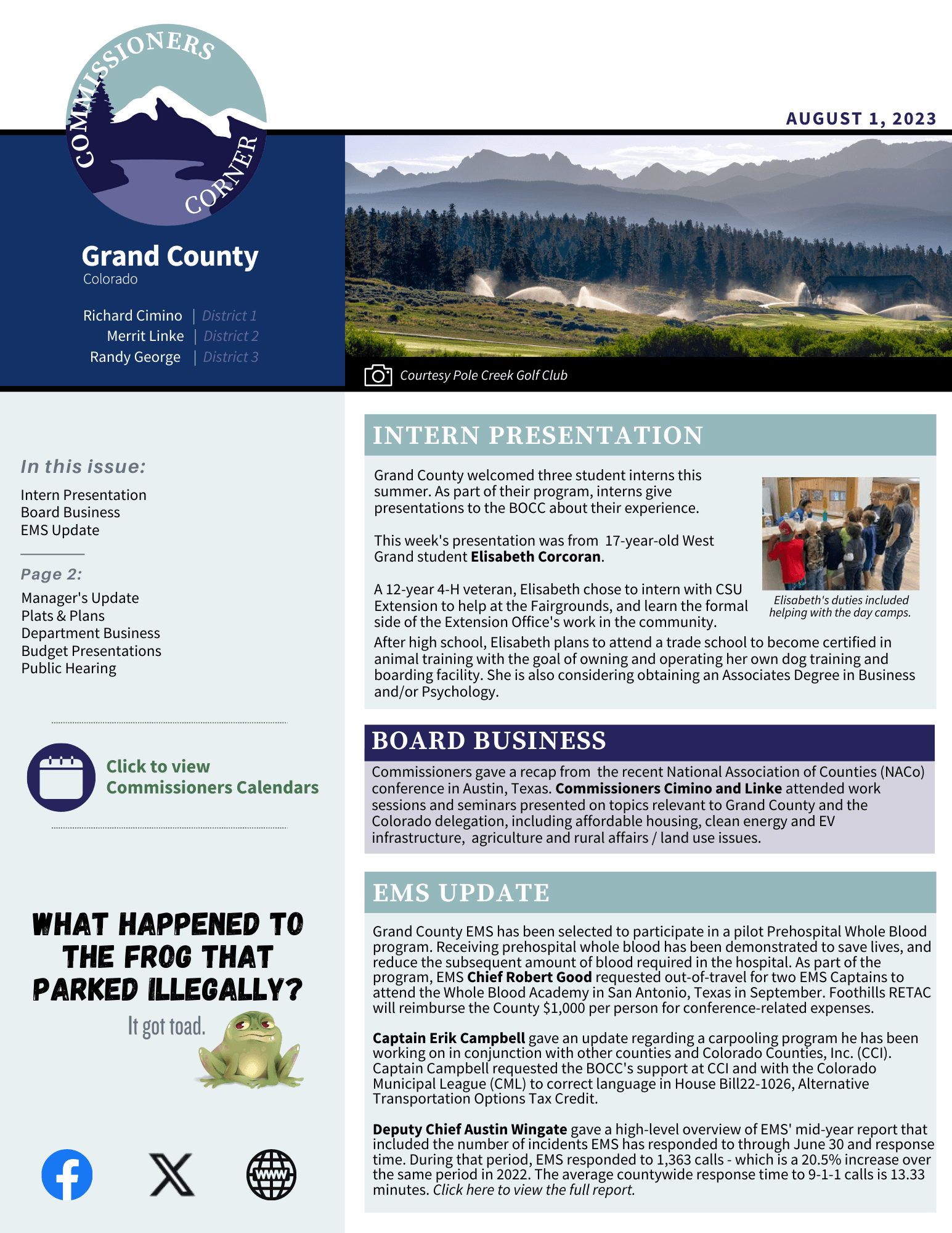 August 1 2023 GC BOCC Commissioners Corner newsletter cover