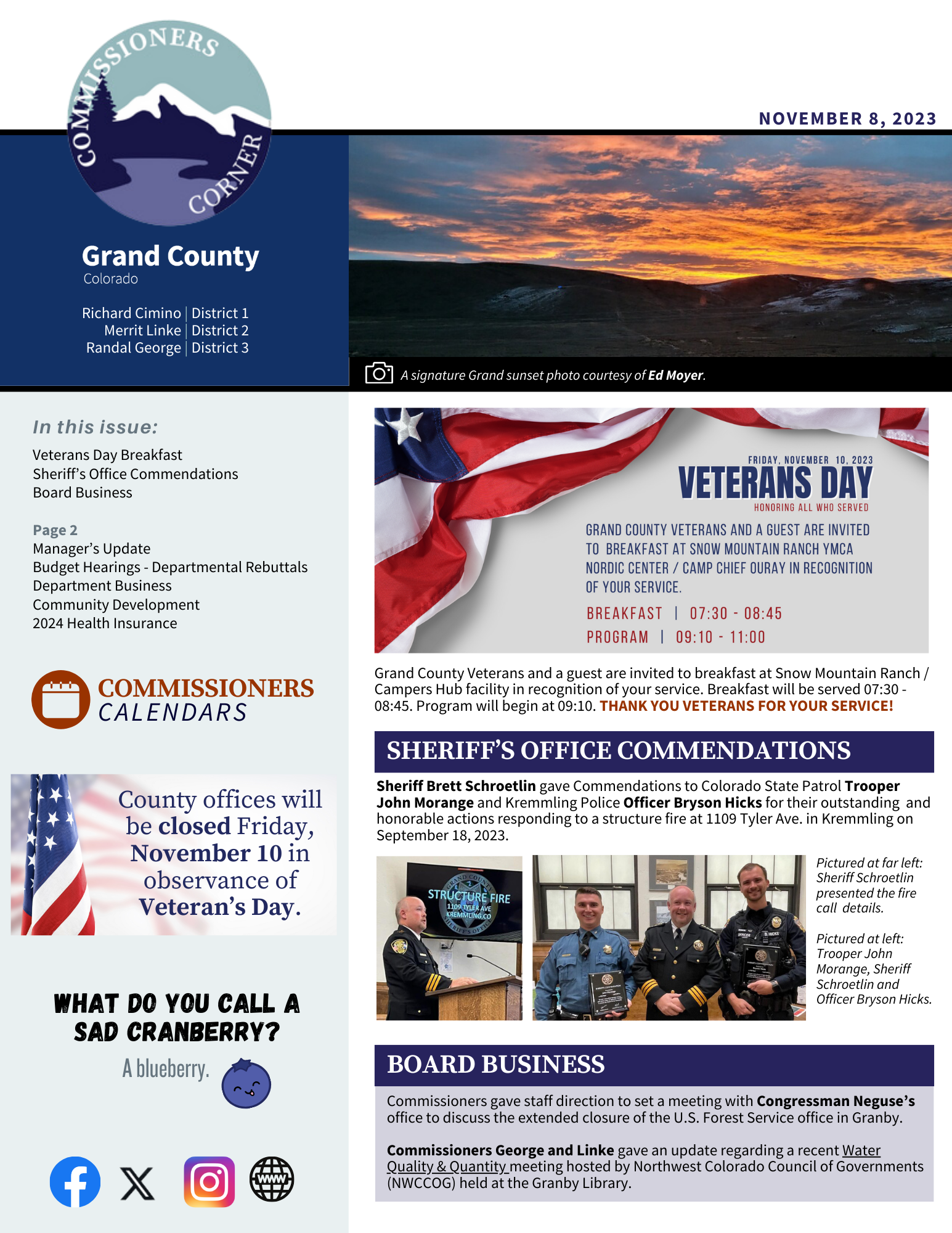 November 8 2023 GC BOCC Commissioners Corner newsletter cover